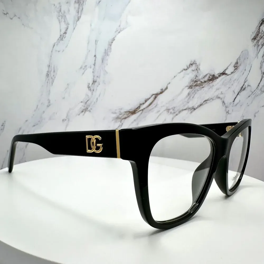 New Dolce&Gabbana Eyeglasses Black Square Gold Metal 55-18-145mm Glasses Frames - Picture 4 of 16